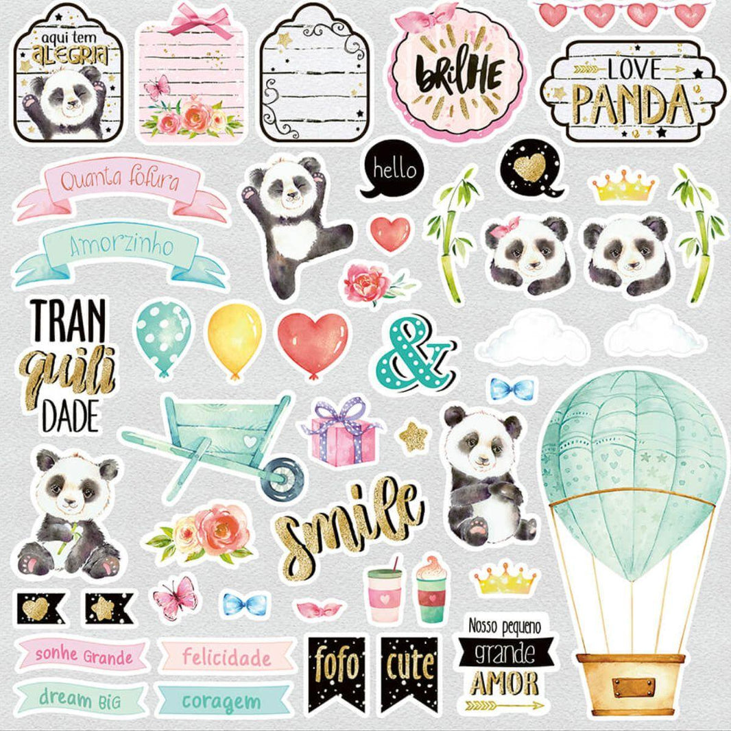 Papel Scrapbook Litoarte SD-1101 Panda Bambu e Flores 30,5x30,5cm - Palácio da Arte
