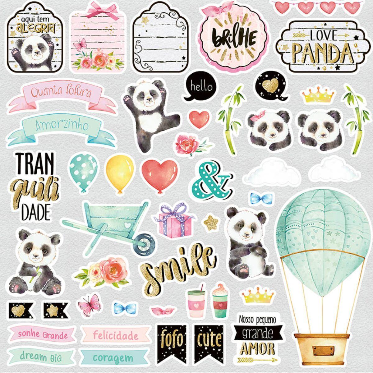 Papel Scrapbook Litoarte SD-1101 Panda Bambu e Flores 30,5x30,5cm - Palácio da Arte
