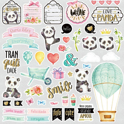 Papel Scrapbook Litoarte SD-1101 Panda Bambu e Flores 30,5x30,5cm - Palácio da Arte