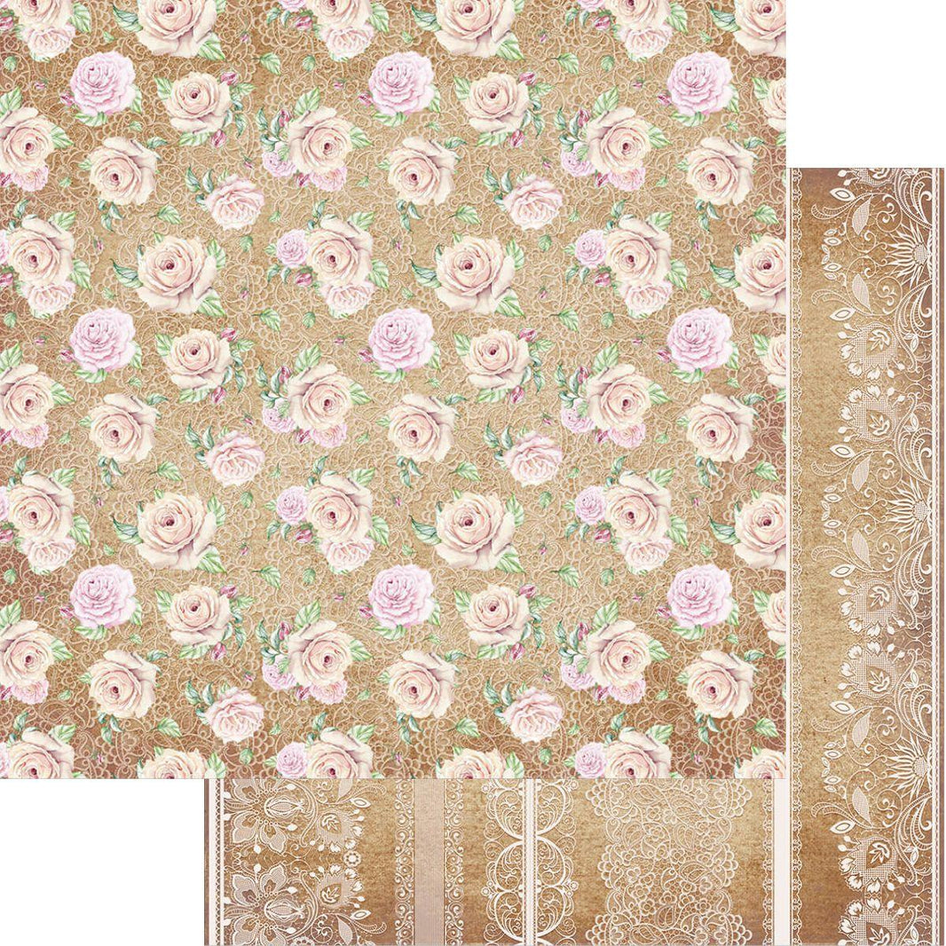Papel Scrapbook Litoarte SD-1123 Rosas e Rendas 30,5x30,5cm - Palácio da Arte