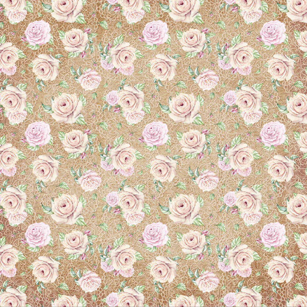 Papel Scrapbook Litoarte SD-1123 Rosas e Rendas 30,5x30,5cm - Palácio da Arte
