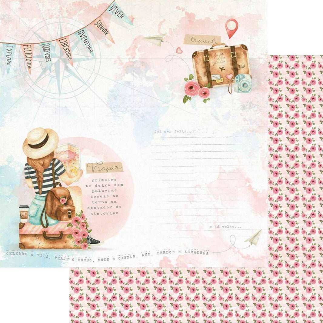 Papel Scrapbook Litoarte SD-1135 Viagem Menina 30,5x30,5cm - Palácio da Arte