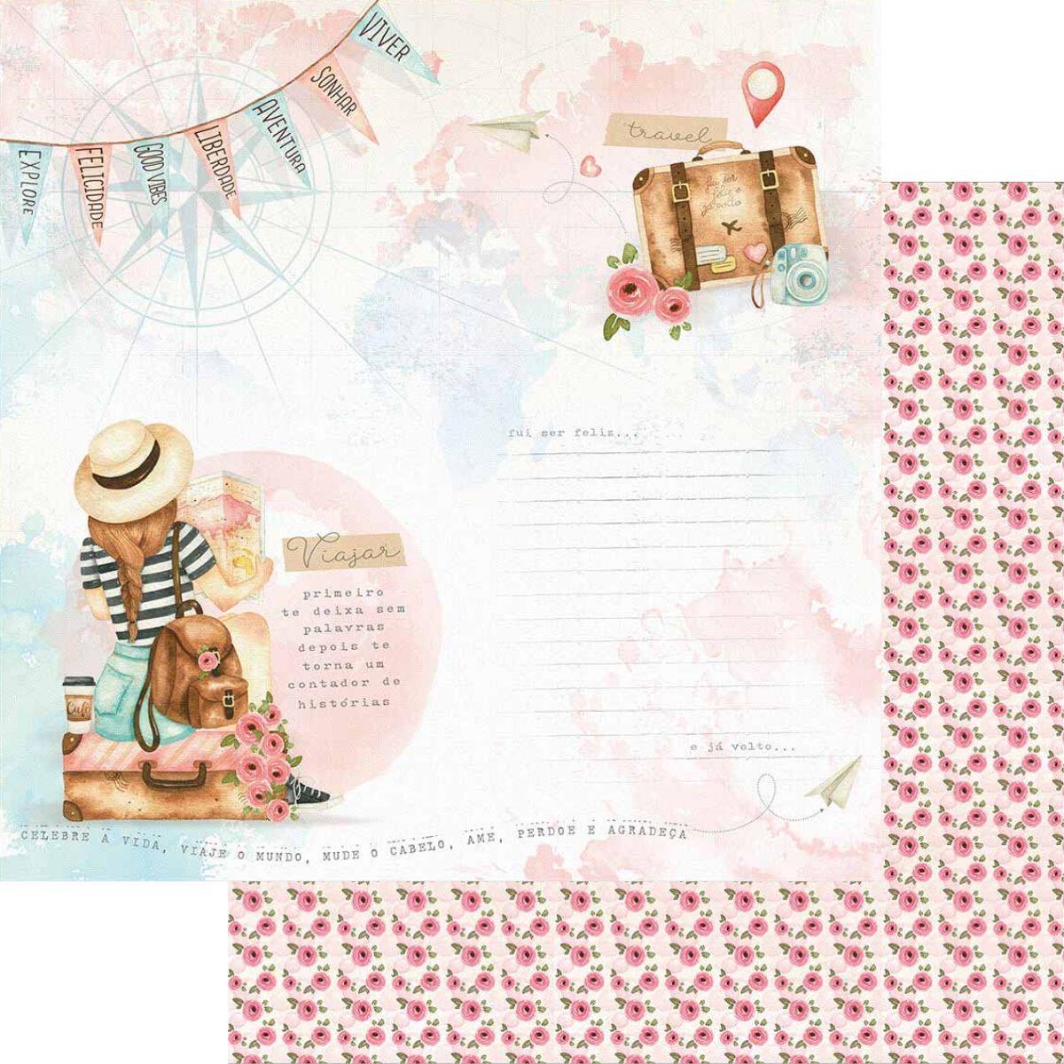 Papel Scrapbook Litoarte SD-1135 Viagem Menina 30,5x30,5cm - Palácio da Arte