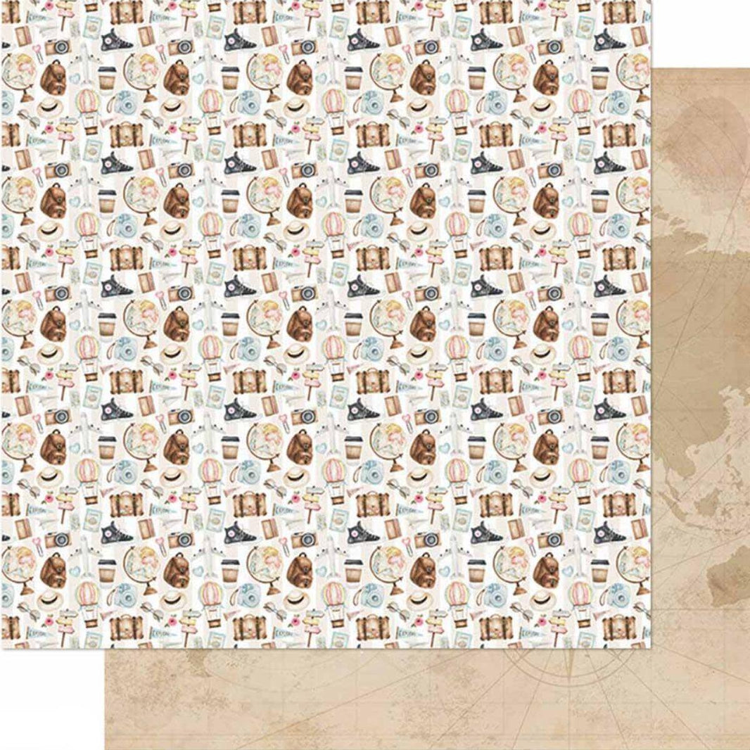 Papel Scrapbook Litoarte SD-1138 Itens de Viagem 30,5x30,5cm - Palácio da Arte