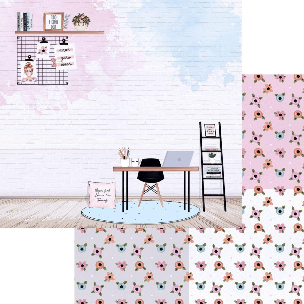 Papel Scrapbook Litoarte SD-1149 Home Office 30,5x30,5cm - Palácio da Arte