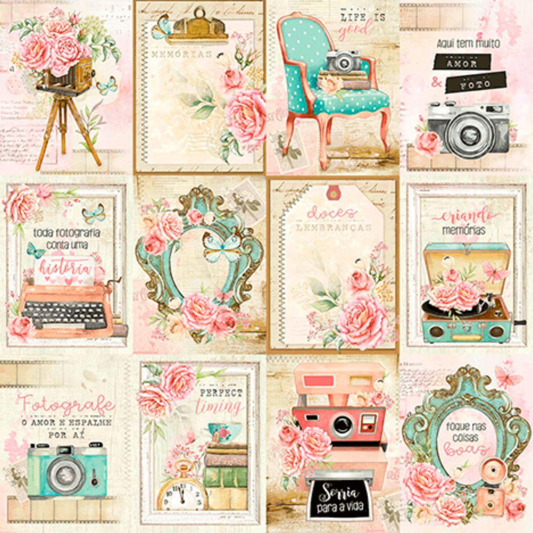 Papel Scrapbook Litoarte SD-1154 Bons Momentos Cards Floral 30,5x30,5cm - Palácio da Arte