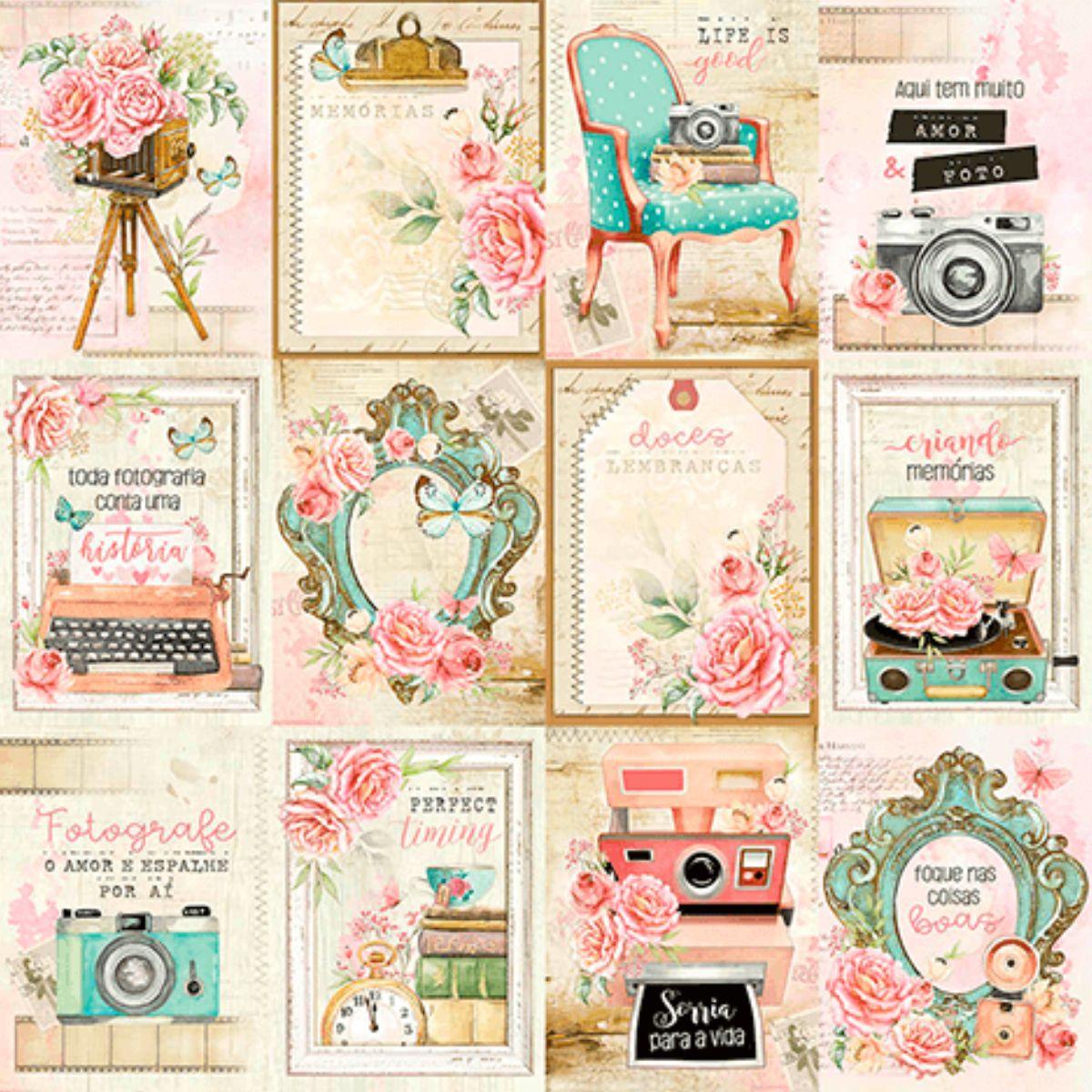 Papel Scrapbook Litoarte SD-1154 Bons Momentos Cards Floral 30,5x30,5cm - Palácio da Arte