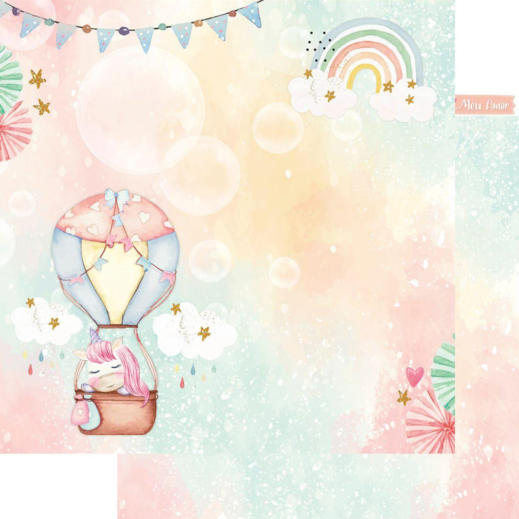 Papel Scrapbook Litoarte SD-1157 Unicórnio no Balão 30,5x30,5cm - Palácio da Arte