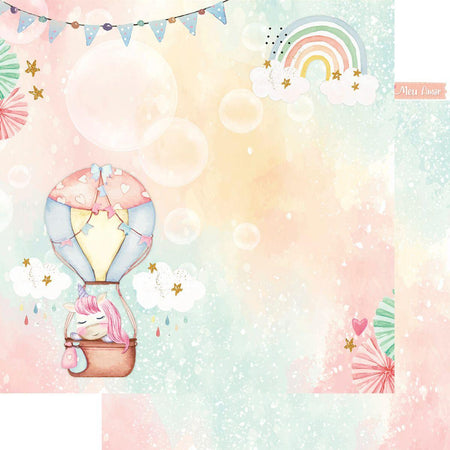Papel Scrapbook Litoarte SD-1157 Unicórnio no Balão 30,5x30,5cm - Palácio da Arte
