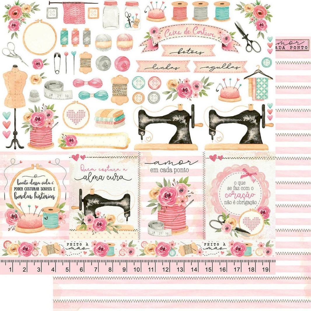 Papel Scrapbook Litoarte SD-1169 Elementos Costura 30,5x30,5cm - Palácio da Arte