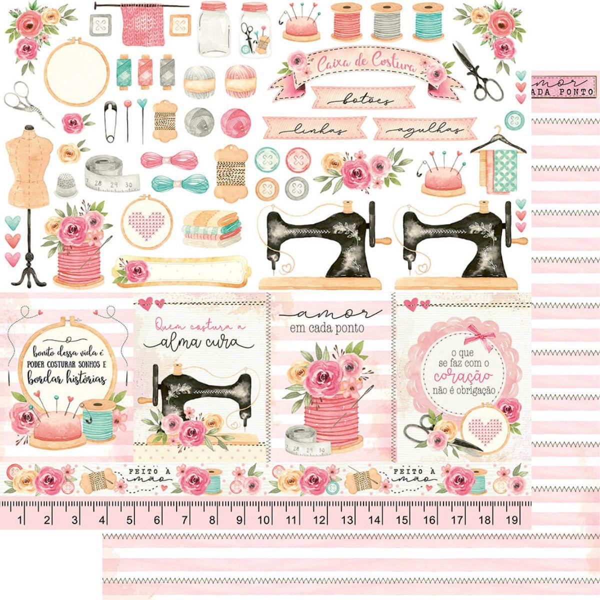 Papel Scrapbook Litoarte SD-1169 Elementos Costura 30,5x30,5cm - Palácio da Arte