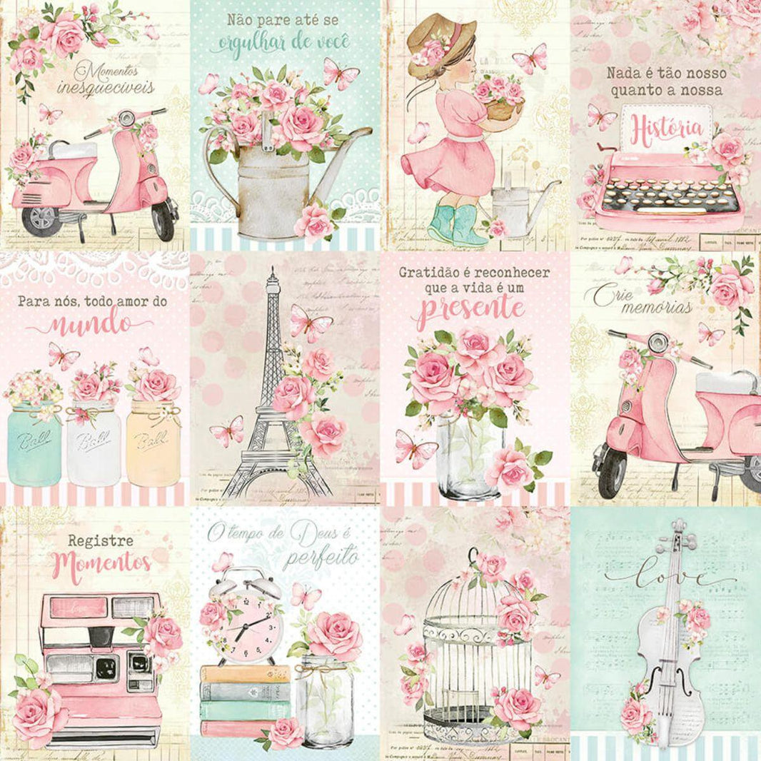 Papel Scrapbook Litoarte SD-1178 Tags Femininas e Rosas 30,5x30,5cm - Palácio da Arte