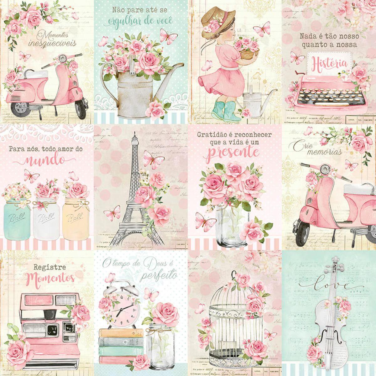 Papel Scrapbook Litoarte SD-1178 Tags Femininas e Rosas 30,5x30,5cm - Palácio da Arte