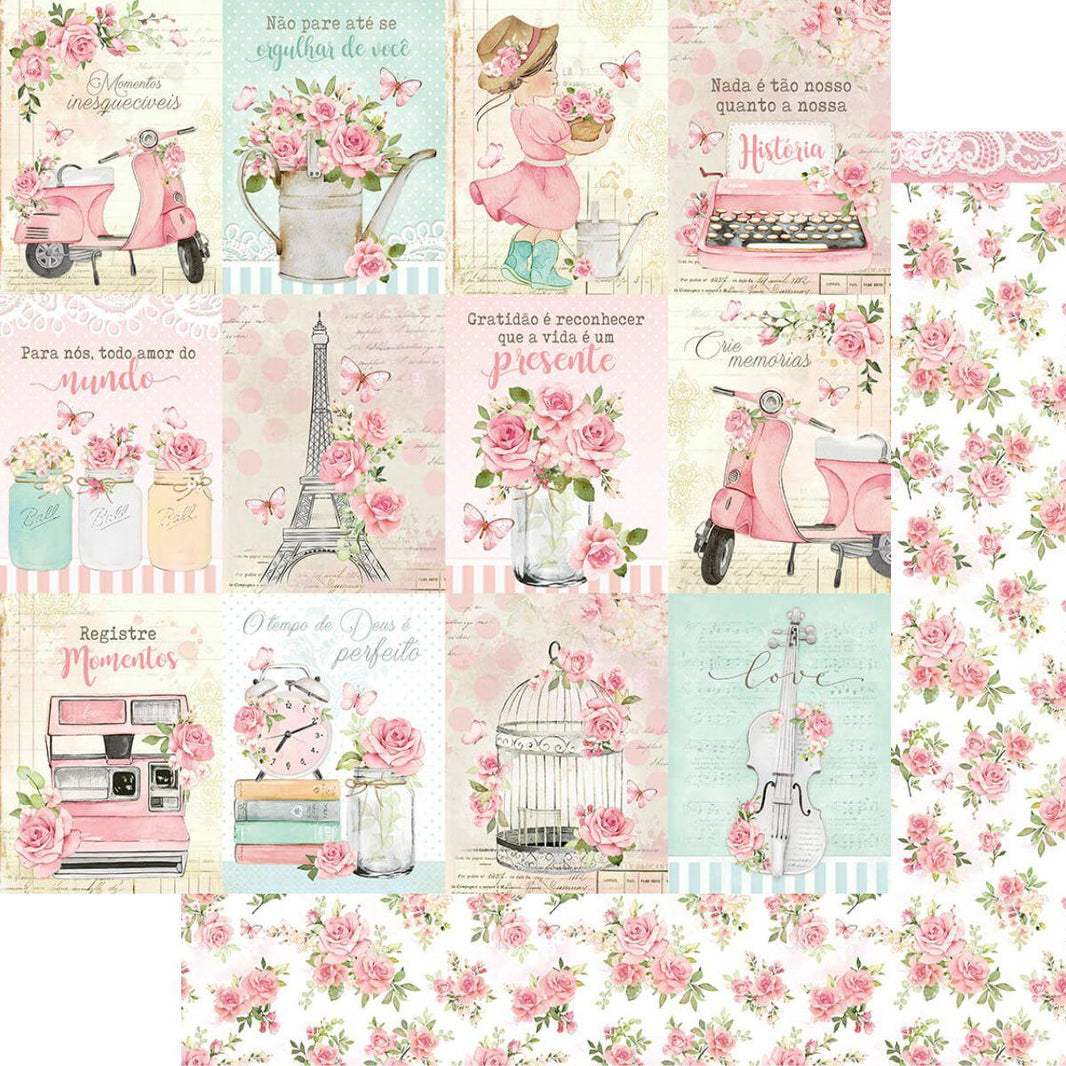 Papel Scrapbook Litoarte SD-1178 Tags Femininas e Rosas 30,5x30,5cm - Palácio da Arte