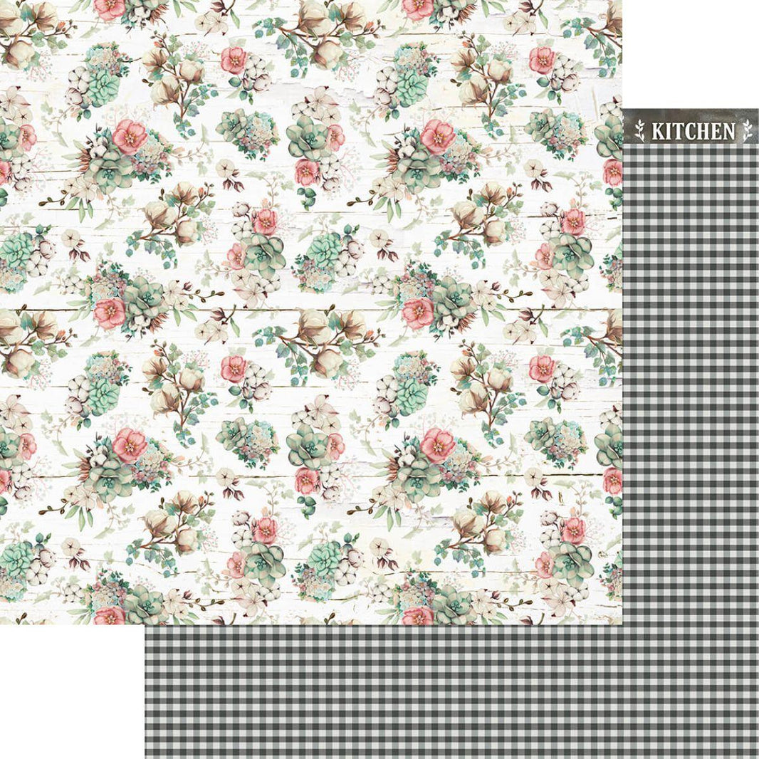 Papel Scrapbook Litoarte SD-1181 Flores e Xadrez 30,5x30,5cm - Palácio da Arte