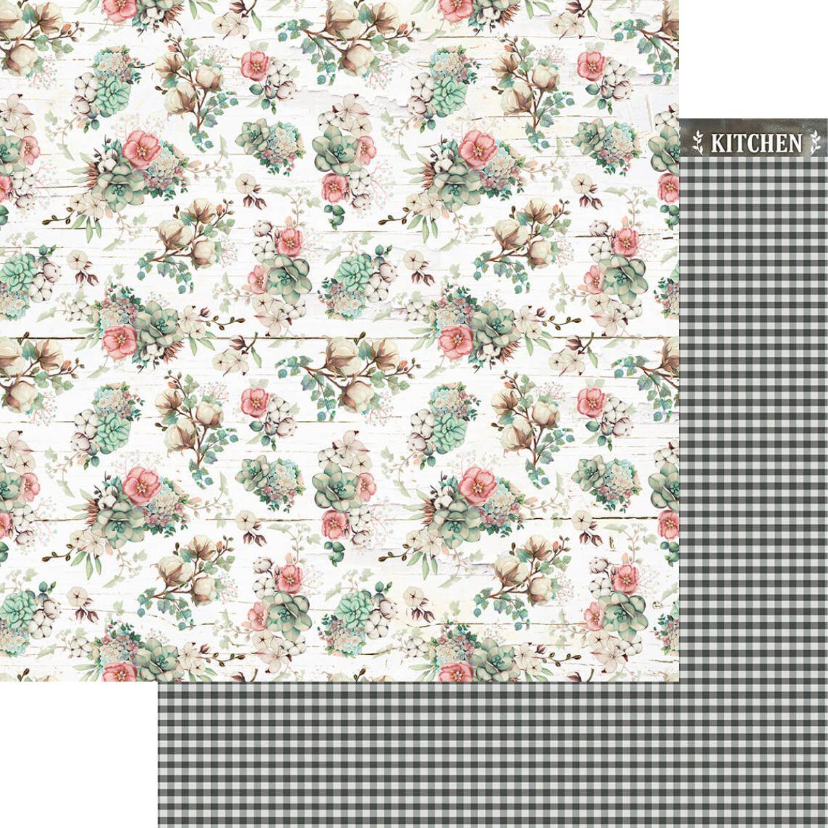 Papel Scrapbook Litoarte SD-1181 Flores e Xadrez 30,5x30,5cm - Palácio da Arte