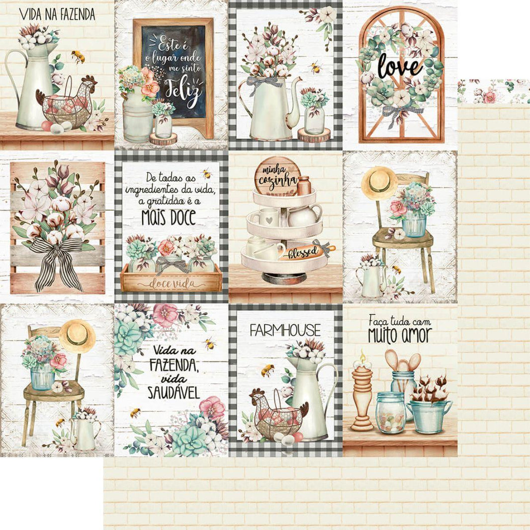 Papel Scrapbook Litoarte SD-1182 Tags Fazenda e Tijolos 30,5x30,5cm - Palácio da Arte