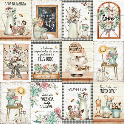 Papel Scrapbook Litoarte SD-1182 Tags Fazenda e Tijolos 30,5x30,5cm - Palácio da Arte