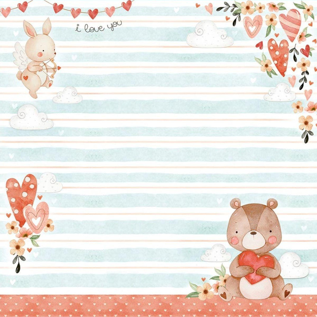 Papel Scrapbook Litoarte SD-1184 Ursinho Amor e Listras 30,5x30,5cm - Palácio da Arte