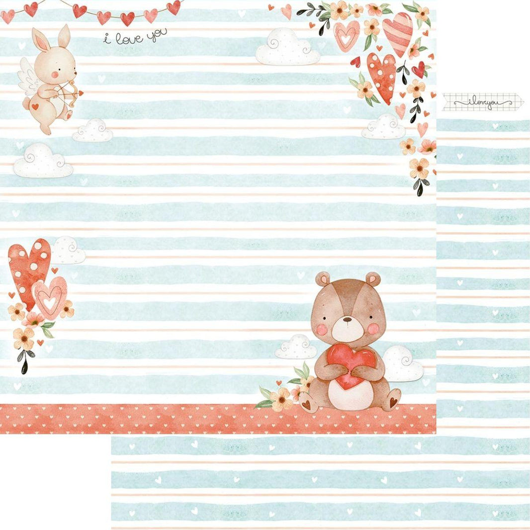 Papel Scrapbook Litoarte SD-1184 Ursinho Amor e Listras 30,5x30,5cm - Palácio da Arte