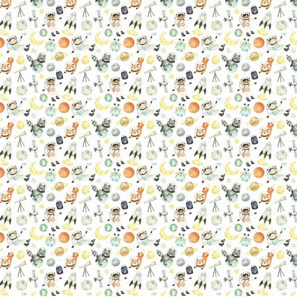 Papel Scrapbook Litoarte SD-1193 Estrelas e Astronautas 30,5x30,5cm - Palácio da Arte
