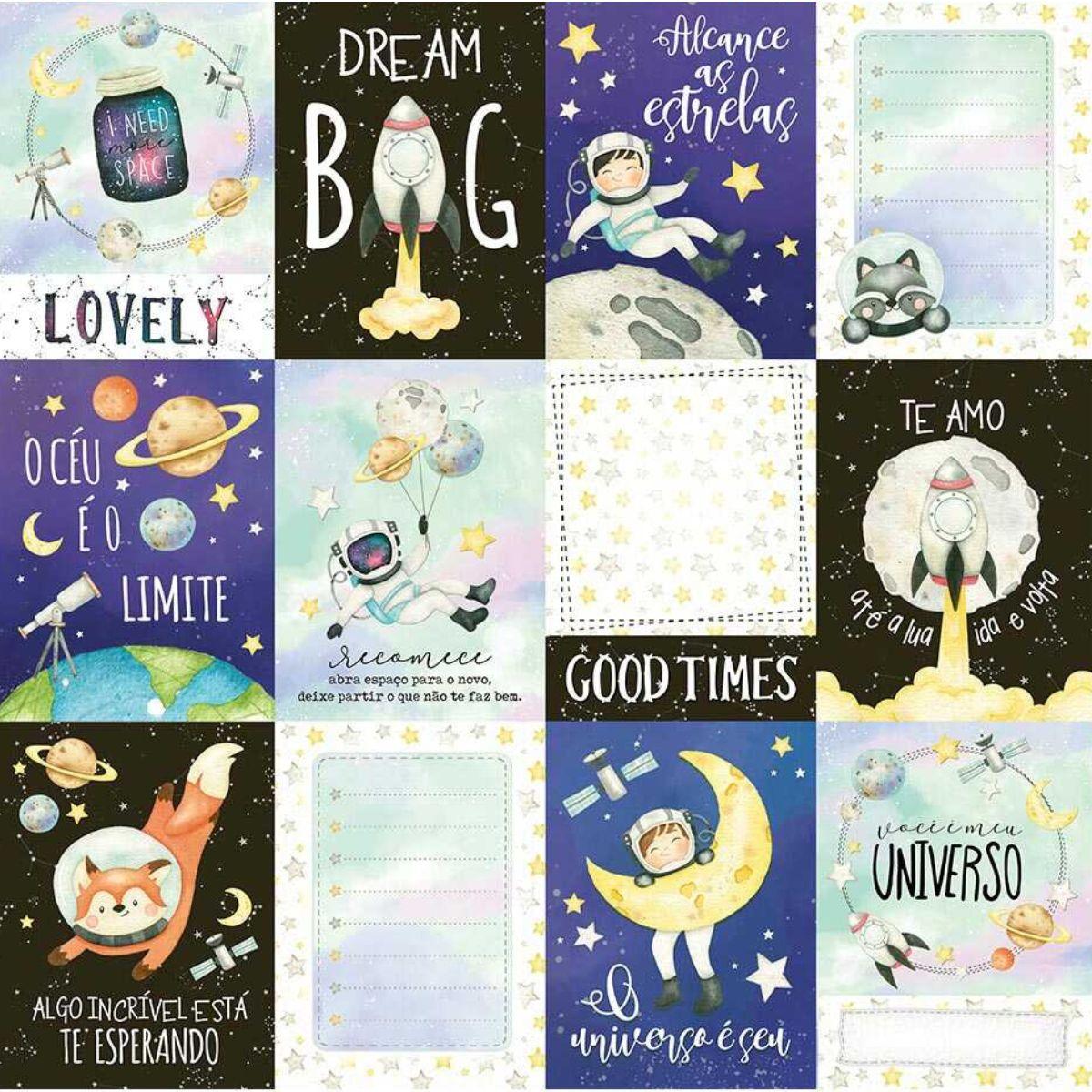 Papel Scrapbook Litoarte SD-1194 Tags Mundo da Lua 30,5x30,5cm - Palácio da Arte