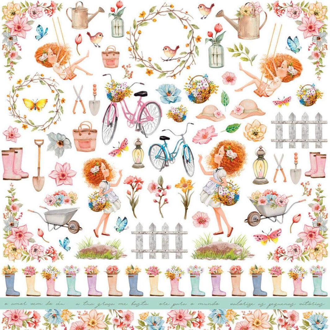 Papel Scrapbook Litoarte SD-1207 Floresça Recortes 30,5x30,5cm - Palácio da Arte