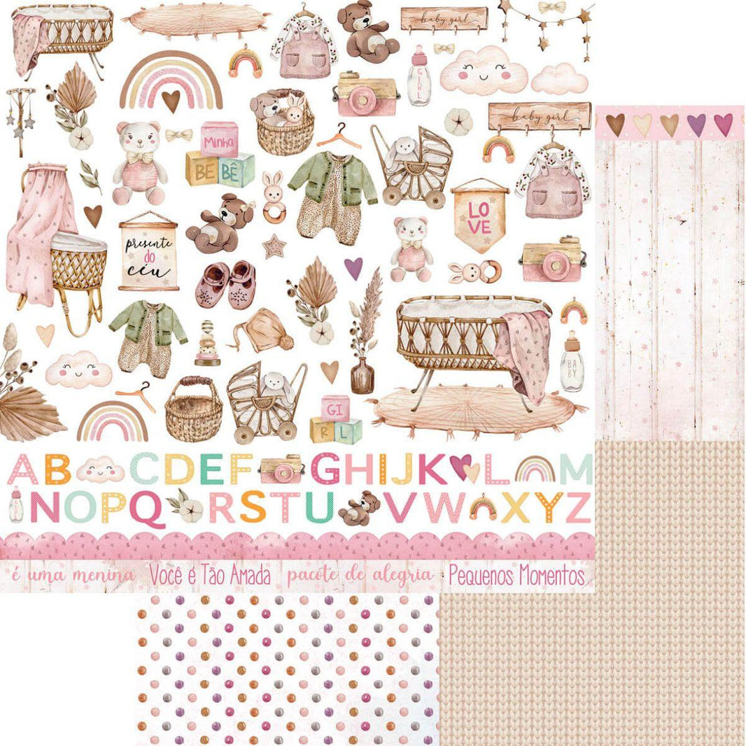 Papel Scrapbook Litoarte SD-1210 Elementos Bebê Menina 30,5x30,5cm - Palácio da Arte
