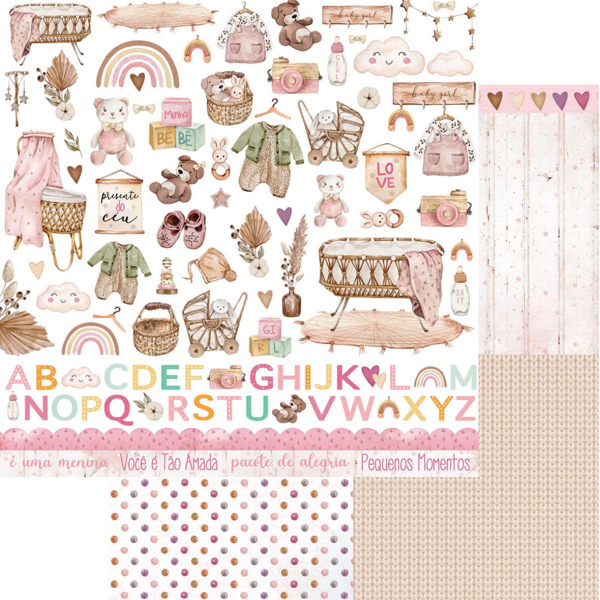 Papel Scrapbook Litoarte SD-1210 Elementos Bebê Menina 30,5x30,5cm - Palácio da Arte