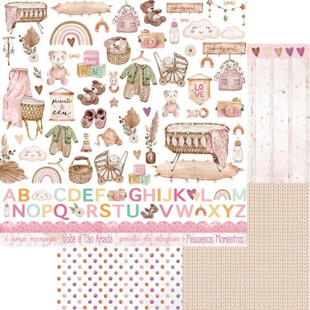 Papel Scrapbook Litoarte SD-1210 Elementos Bebê Menina 30,5x30,5cm - Palácio da Arte