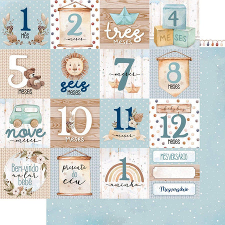 Papel Scrapbook Litoarte SD-1213 Cards Mesversário Menino 30,5x30,5cm - Palácio da Arte