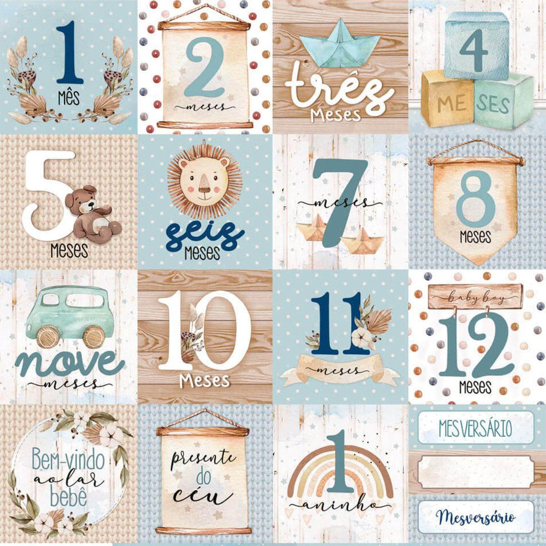 Papel Scrapbook Litoarte SD-1213 Cards Mesversário Menino 30,5x30,5cm - Palácio da Arte