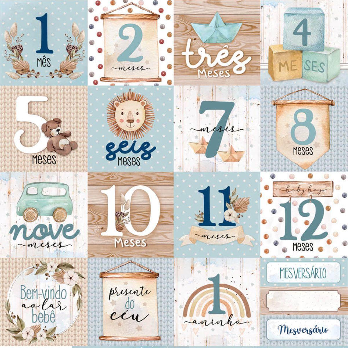 Papel Scrapbook Litoarte SD-1213 Cards Mesversário Menino 30,5x30,5cm - Palácio da Arte