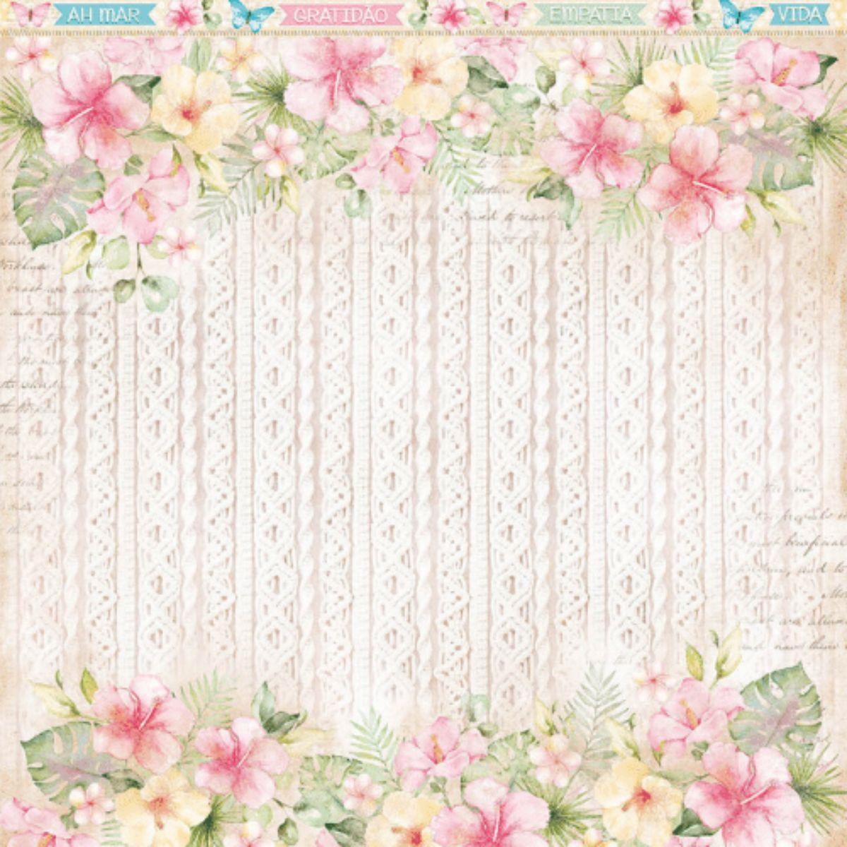 Papel Scrapbook Litoarte SD-1221 Praia Flores e Folhagens 30,5x30,5cm - Palácio da Arte