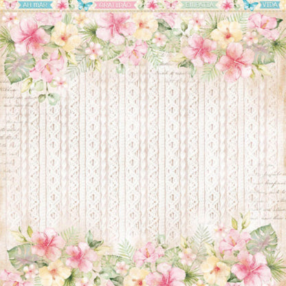Papel Scrapbook Litoarte SD-1221 Praia Flores e Folhagens 30,5x30,5cm - Palácio da Arte