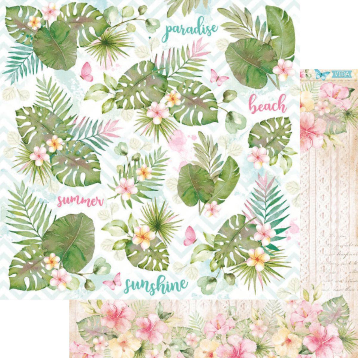 Papel Scrapbook Litoarte SD-1221 Praia Flores e Folhagens 30,5x30,5cm - Palácio da Arte