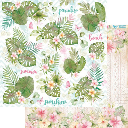 Papel Scrapbook Litoarte SD-1221 Praia Flores e Folhagens 30,5x30,5cm - Palácio da Arte
