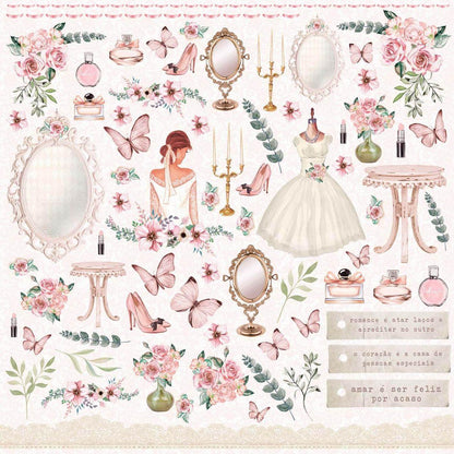 Papel Scrapbook Litoarte SD-1236 Elementos Noiva 30,5x30,5cm - Palácio da Arte