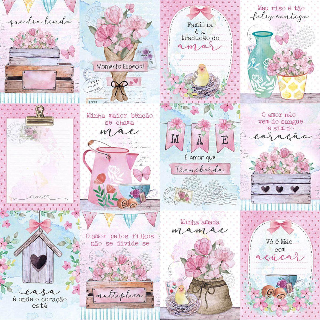 Papel Scrapbook Litoarte SD-1239 Tags Mães 30,5x30,5cm - Palácio da Arte