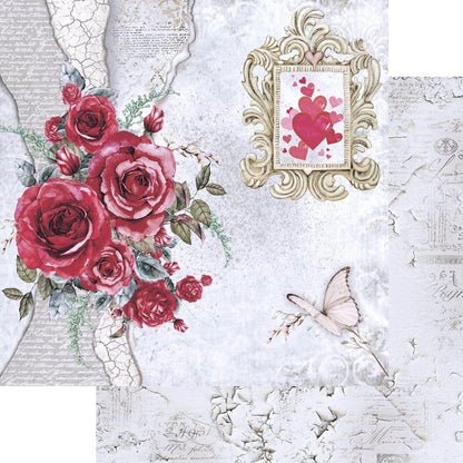 Papel Scrapbook Litoarte SD-1241 Red Roses Moldura e Rosas 30,5x30,5cm - Palácio da Arte