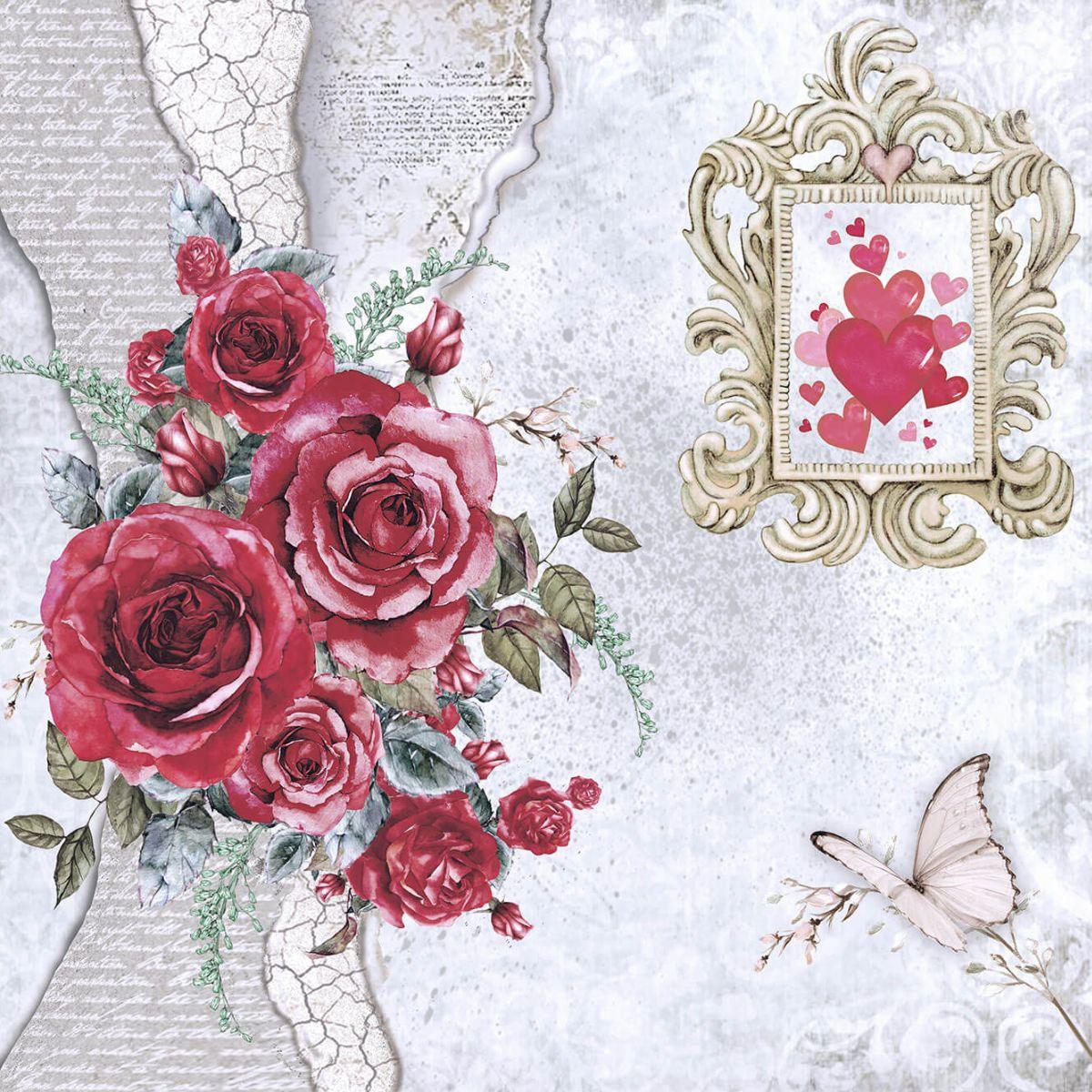 Papel Scrapbook Litoarte SD-1241 Red Roses Moldura e Rosas 30,5x30,5cm - Palácio da Arte