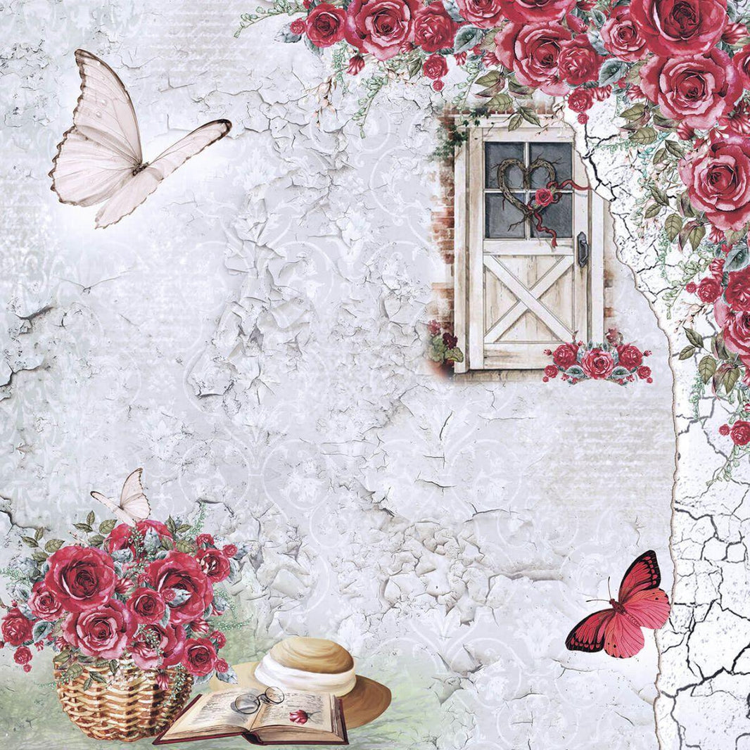 Papel Scrapbook Litoarte SD-1242 Red Roses Porta e Rosas 30,5x30,5cm - Palácio da Arte
