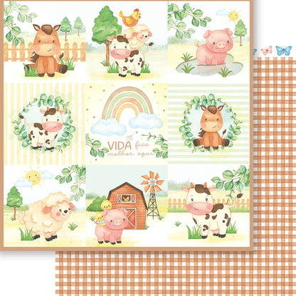 Papel Scrapbook Litoarte SD-1316 Doce Fazendinha Cards 30,5x30,5cm - Palácio da Arte