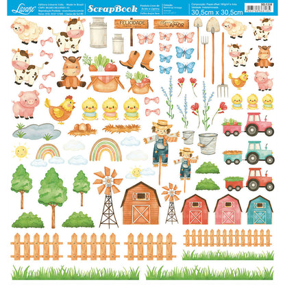 Papel Scrapbook Litoarte SD-1318 Doce Fazendinha Recortes 30,5x30,5cm - Palácio da Arte