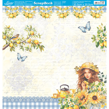 Papel Scrapbook Litoarte SD-1319 Dama com Limões 30,5x30,5cm - Palácio da Arte