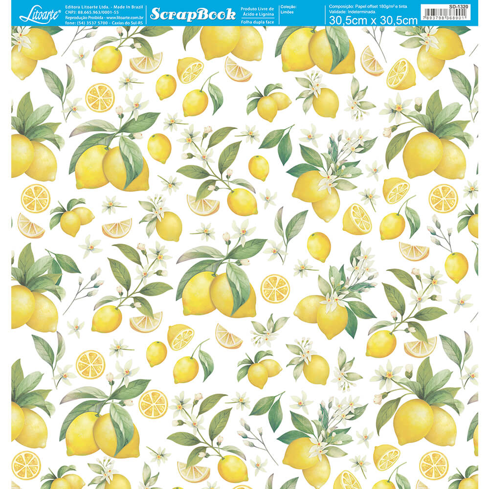 Papel Scrapbook Litoarte SD-1320 Limões 30,5x30,5cm - Palácio da Arte