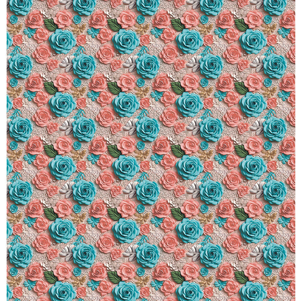 Papel Scrapbook Litoarte SD-1324 Rosa 3D Coral e Verde 30,5x30,5cm - Palácio da Arte