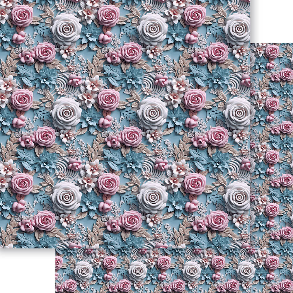 Papel Scrapbook Litoarte SD-1325 Rosa 3D Fundo Azul 30,5x30,5cm - Palácio da Arte