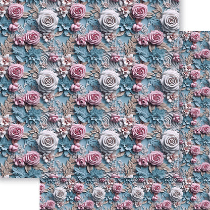 Papel Scrapbook Litoarte SD-1325 Rosa 3D Fundo Azul 30,5x30,5cm - Palácio da Arte