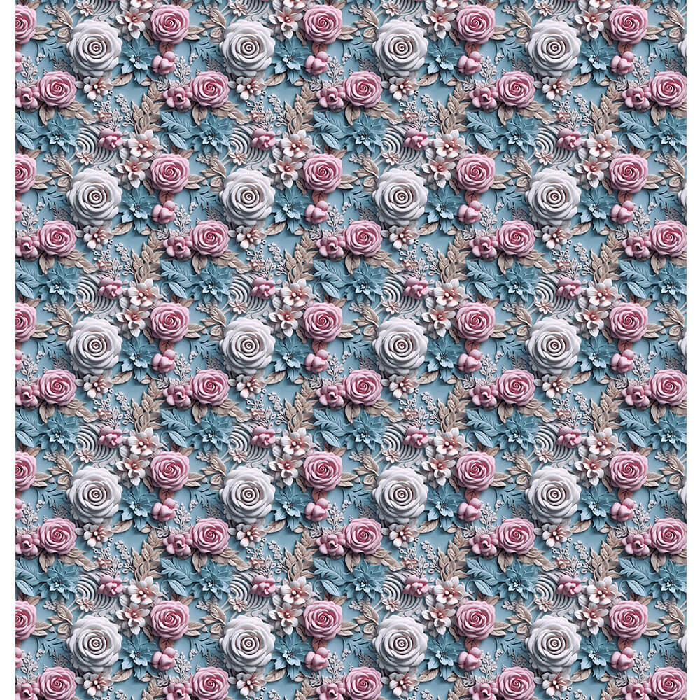 Papel Scrapbook Litoarte SD-1325 Rosa 3D Fundo Azul 30,5x30,5cm - Palácio da Arte